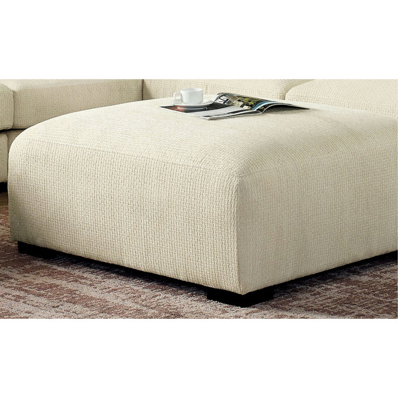 Chenille carrée contemporaine revêtue de beige avec couche de mousse à mémoire de forme et pieds fuselés en bois massif, largeur de 42 pouces de profondeur, 21 pouces de hauteur, configuration modulaire avec revêtement de style, couche supérieure, largeur