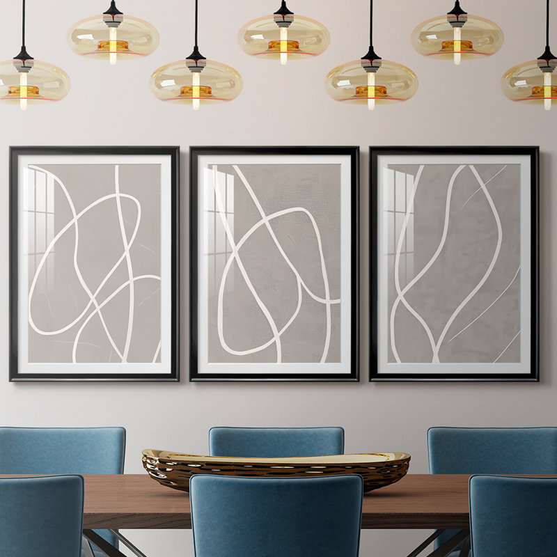 ABSTRACT Series DL XXXVI - Impression sur mesure avec cadre de qualité supérieure mat - 3 pièces, Noir, H 19 po x l 45 po