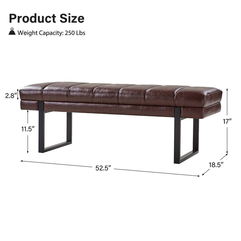 Banc en cuir Vegan de 52,5 po Anahli, Brun foncé