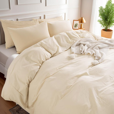NEXHOME PRO Duvet Cover Set Queen Size Linen Feel Textured Organic Natural 100% Washed Cotton Duvet Cover 3 Pieces Bedding Set with Zipper Closure, Breathable, Soft (No Comforter)