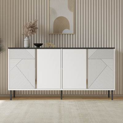 Modern Console Table with Push to Open Doors, White & Royal Color, 59.1 x 29.5 x 14.2 inches | 100% Melamine Coated Particle Board, Metal Legs, Wall-Mountable, Multiple Shelves | Stylish & Functional Design for Home Décor