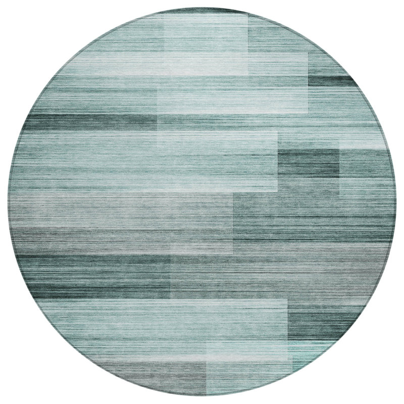 Tapis bleu sarcelle lavable à la machine intérieur / extérieur Xhevrie, Rond 8 pi