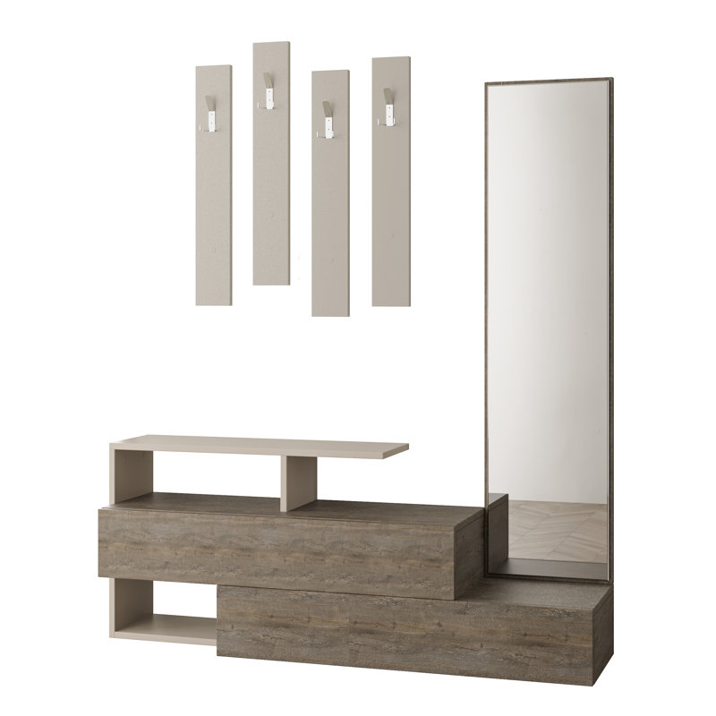Campden Hall Tree 137cm Wide with Bench and Shoe Storage, Dark Coffee/Light Mocha