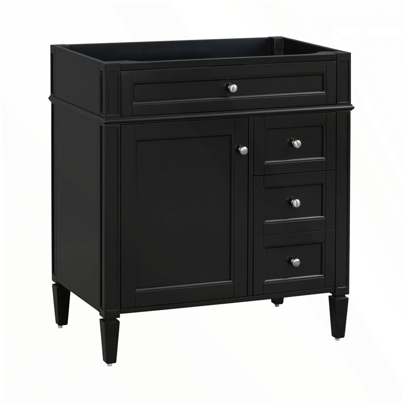 30'' Bathroom Vanity without Top Sink, Black, Silver