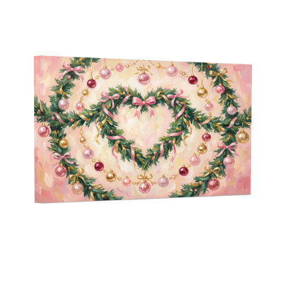 Christmas Heart Shaped Garland With Pink Ornaments