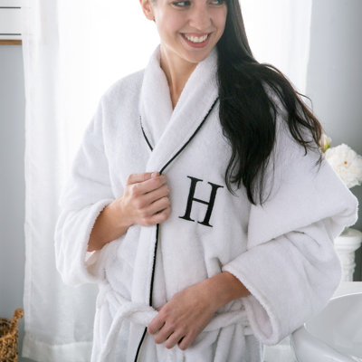 West Oak Lane Monogrammed 100% Certified Egyptian Cotton Terry Cloth Unisex Mid-Calf Bathrobe with Pockets