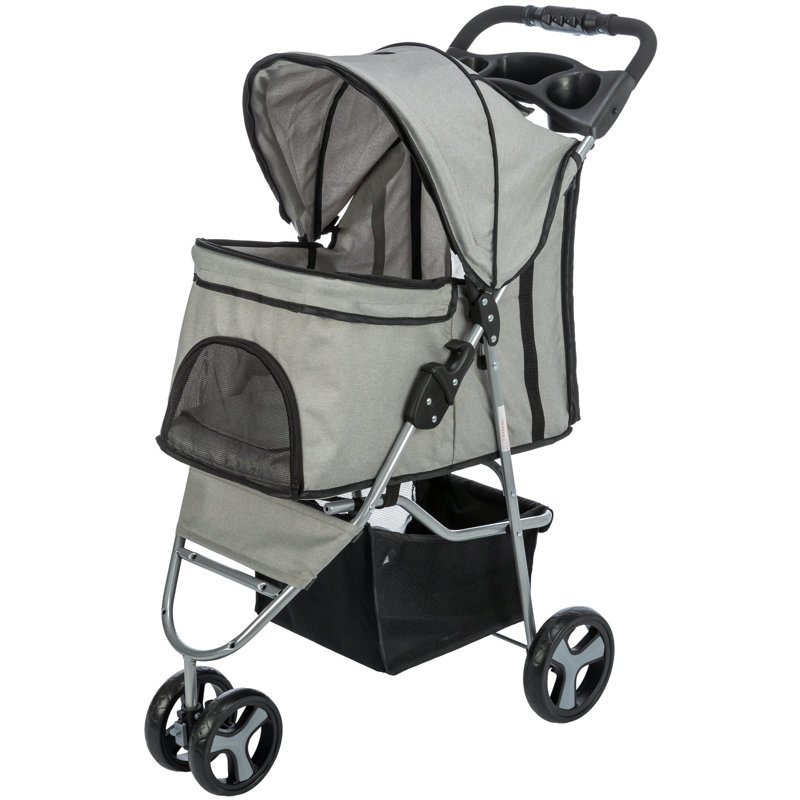 Gray Lightweight and Compact Pet Stroller for Small Dogs and Cats