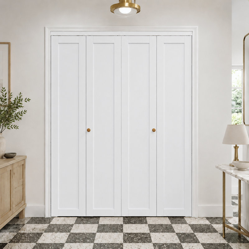 Porte double pliante 72 po x 80 po avec panneau d'amorçage en bois massif blanc avec trousse de quincaillerie d'installation (garde-manger, porte de placard)