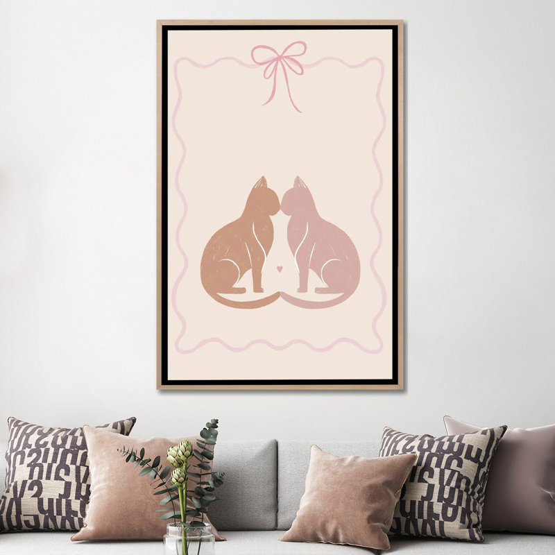 Two Cats In Love 1 Piece Wall Art on Canvas, 152.4 cm H x 101.6 cm W x 4.445 cm D, Natural Wood