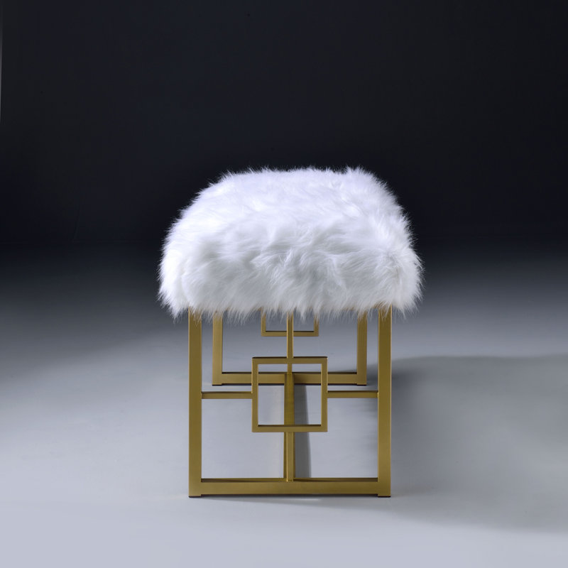 White And Gold Bench With Sled Base, 21.5" H x 38.5" W x 18.5" D