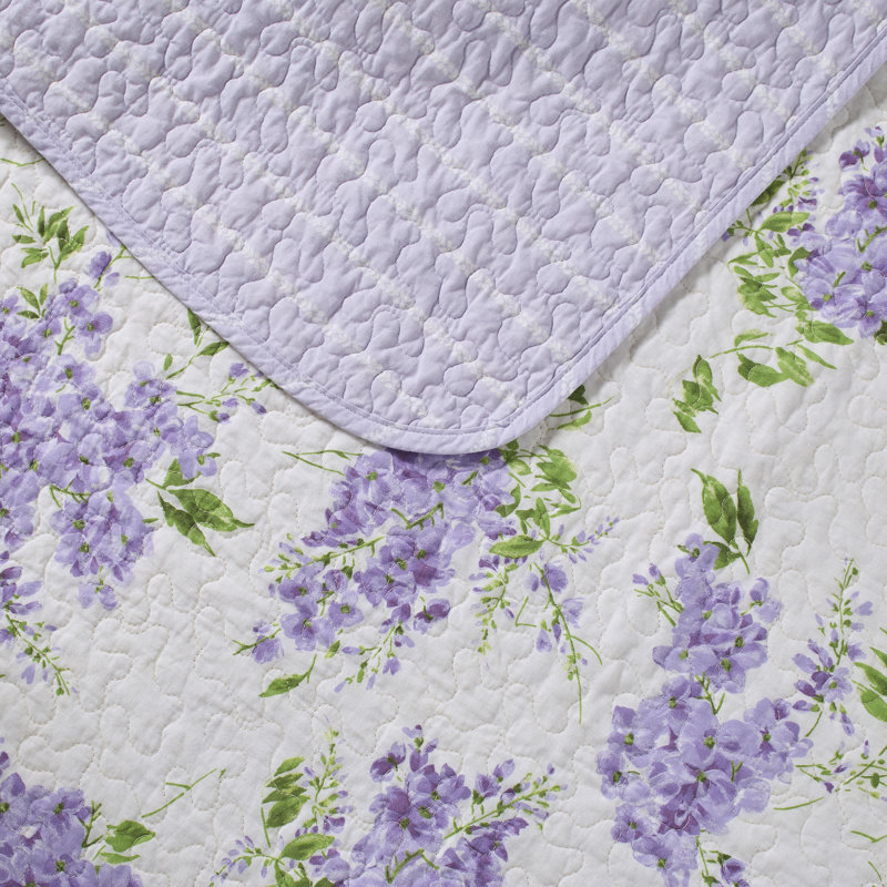 Laura Ashley Keighley Cotton Reversible Purple Quilt Set, Twin Quilt + 1 Standard Sham