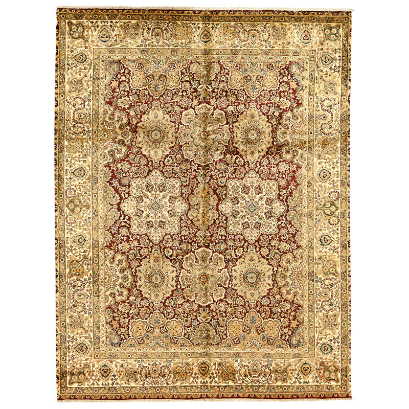 Tapis rouge et crème noué à la main de haute qualité