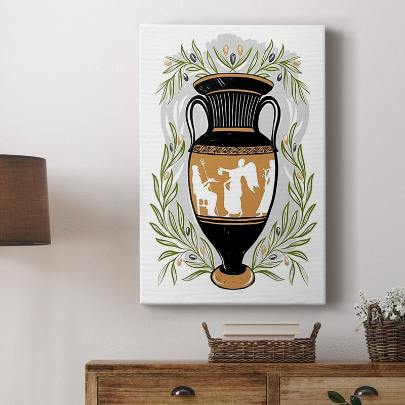 Vases grecs II - Toile tendue avec châssis de qualité supérieure - Prêt à être accroché, H 18 po x l 12 po x P 1 po