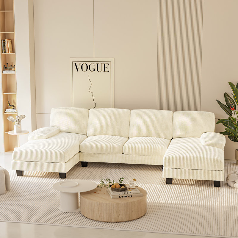 Canapé modulaire en forme de U à 6 places avec canapé double 105 po, Velours côtelé beige