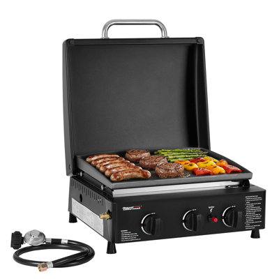 Royal Gourmet Portable 3-Burner Propane Griddle with Hood, Black