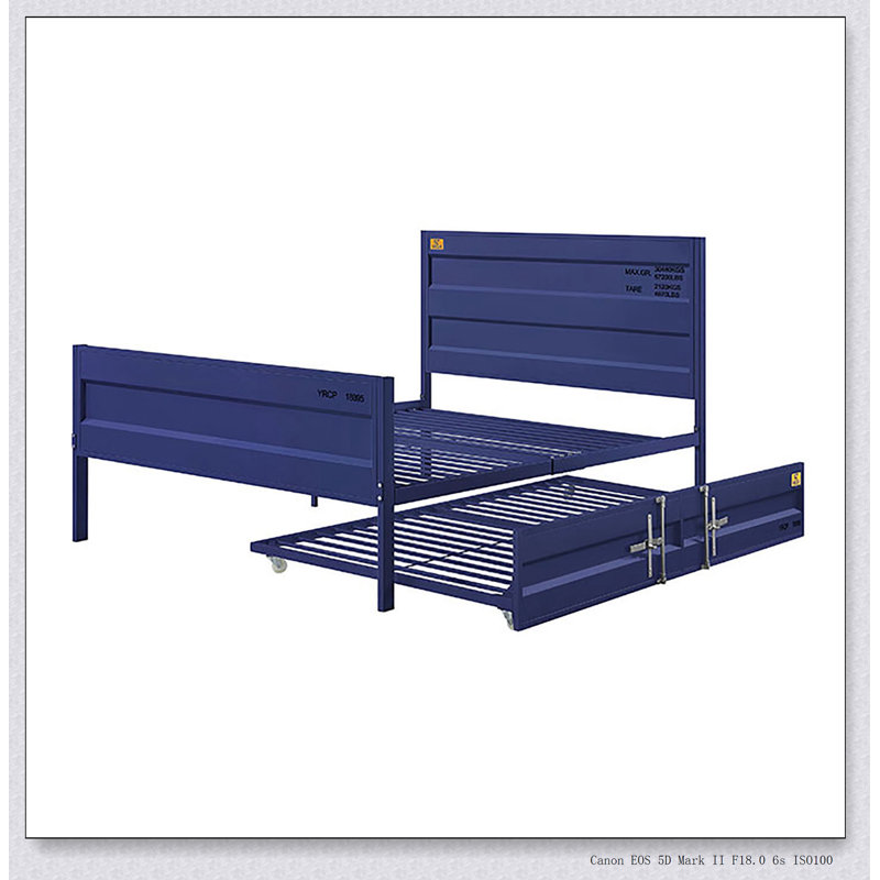 Lit plateforme double bleu, Bleu, Double
