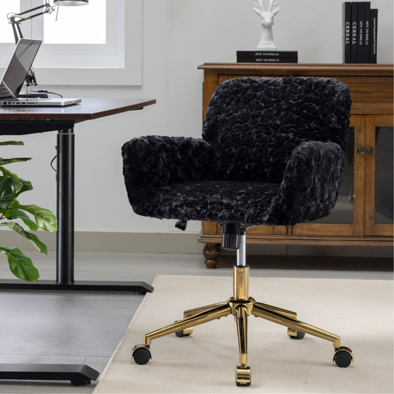Chaise de bureau A&A Furniture Office Object - Noire, réglable, base en métal doré, rembourrage en mousse, idéale pour étudier ou travailler à la maison