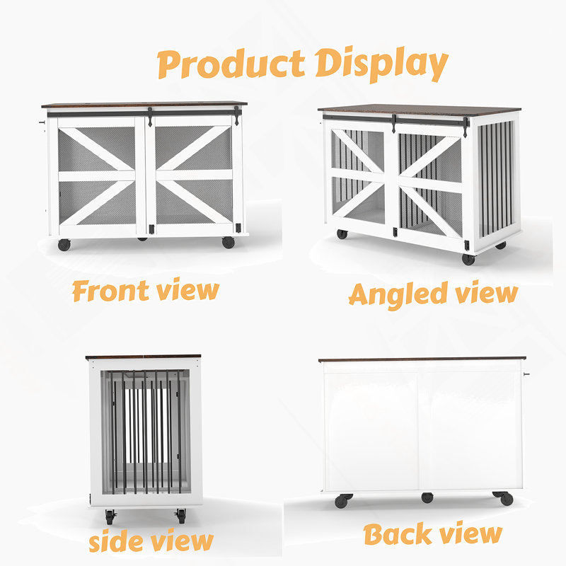 Armoire de rangement, cage mobile pour chien avec porte rabattable, armoire décorative avec système à 5 roulettes