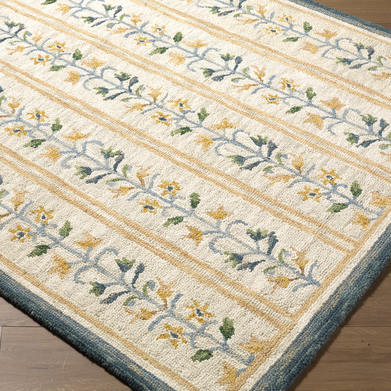 Moroccan Wool Hand Tufted Area Rug, Rectangle 200 x 275 cm, Ivory/Cornflower Blue/Mustard/Sage/Charcoal