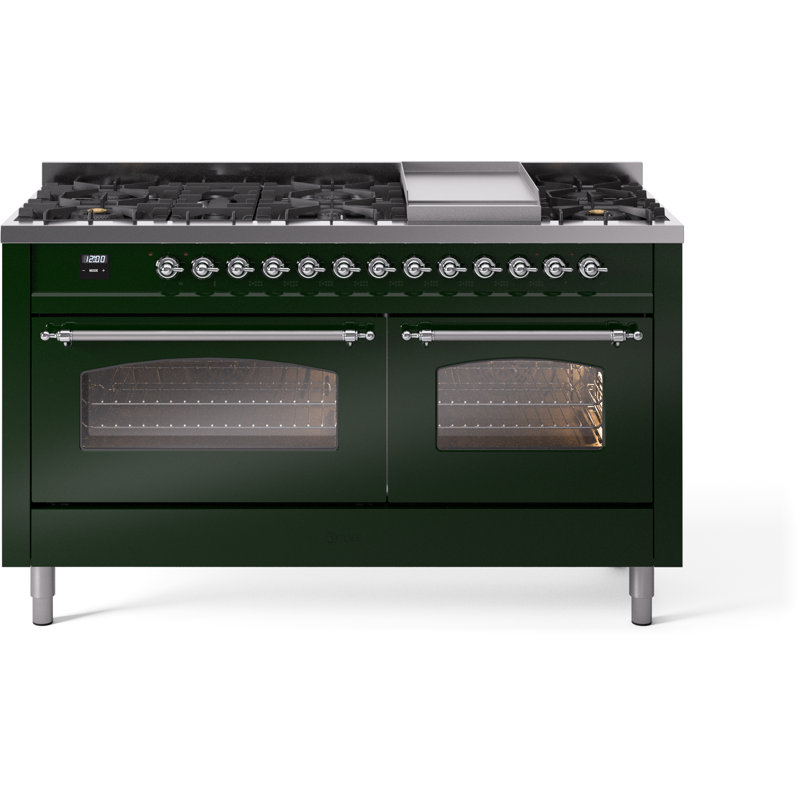 ILVE Nostalgie II 60 Dual Fuel Range, 9 Burners, Griddle, Blue/Gray/Bronze, Natural Gas