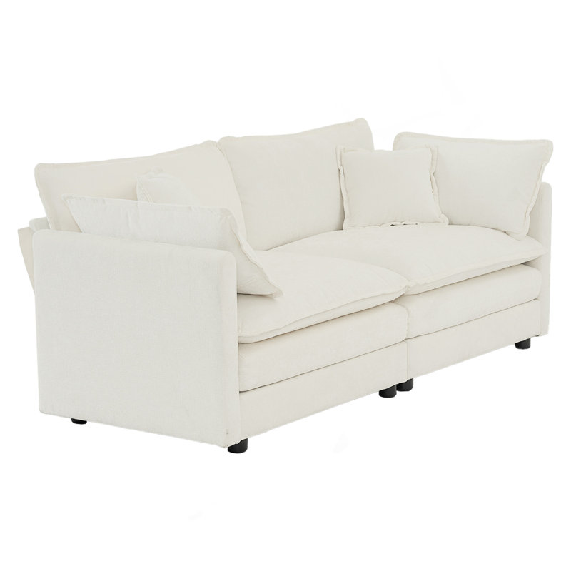 Canapé de causeuse moderne en tissu pour salon, canapé rembourré 2 places à assise profonde de grande taille avec 4 coussins, chenille blanche
