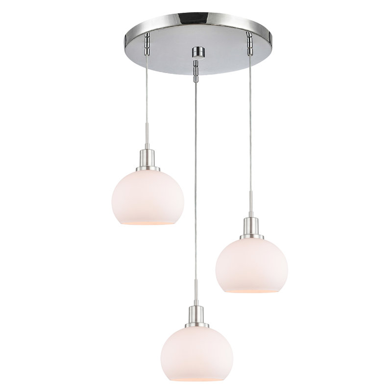 Luminaire suspendu en forme de dôme à 3 lumières Glassman, Chrome, Verre puceux transparent