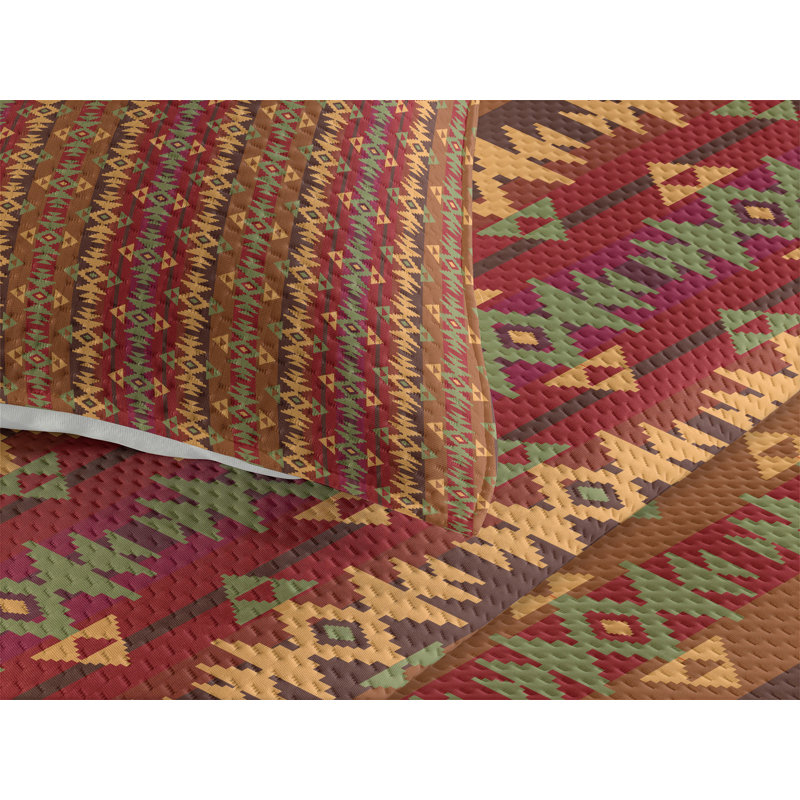 Geometric Shapes Coverlet, Red/Brown/Orange Geometric Shapes, King Bedspread + 2 Standard Shams