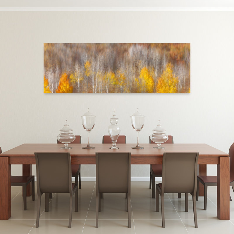 «Golden Forest», impression abstraite, impressionniste, arbre orange, forêt d'automne, art mural, H 20 po x l 60 po