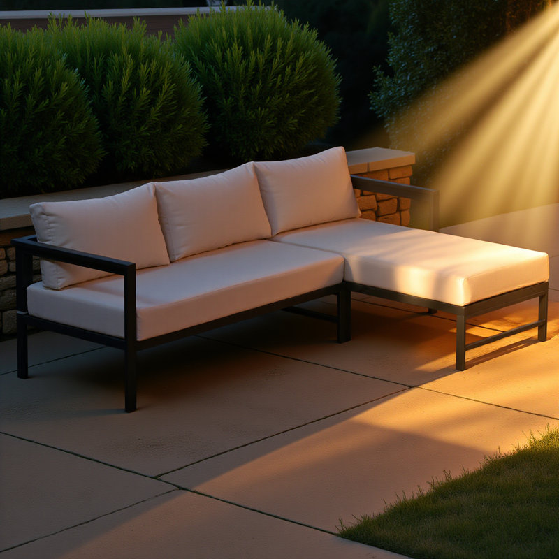 Canapé d'extérieur en forme de L avec structure en fer, ensemble de canapé de patio résistant aux intempéries avec coussins ultra-épais, siège confortable pour 3 personnes, idéal pour le patio, le balcon et le jardin
