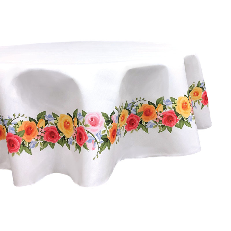 Stig Floral Round Mother's Day Tablecloth, Mother's Day Rose Garden Garland, 60" L x 60" W