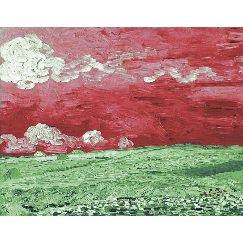 Décalcomanie murale amovible sous thunderclouds wheatfield de van gogh, H 36 po x l 48 po, Rouge / Vert