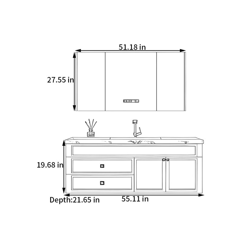 Armoire de salle de bain style français, 55", Noir