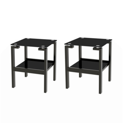 Ensemble de table de bout 2 pièces avec tablette de rangement 2 couches Gass
