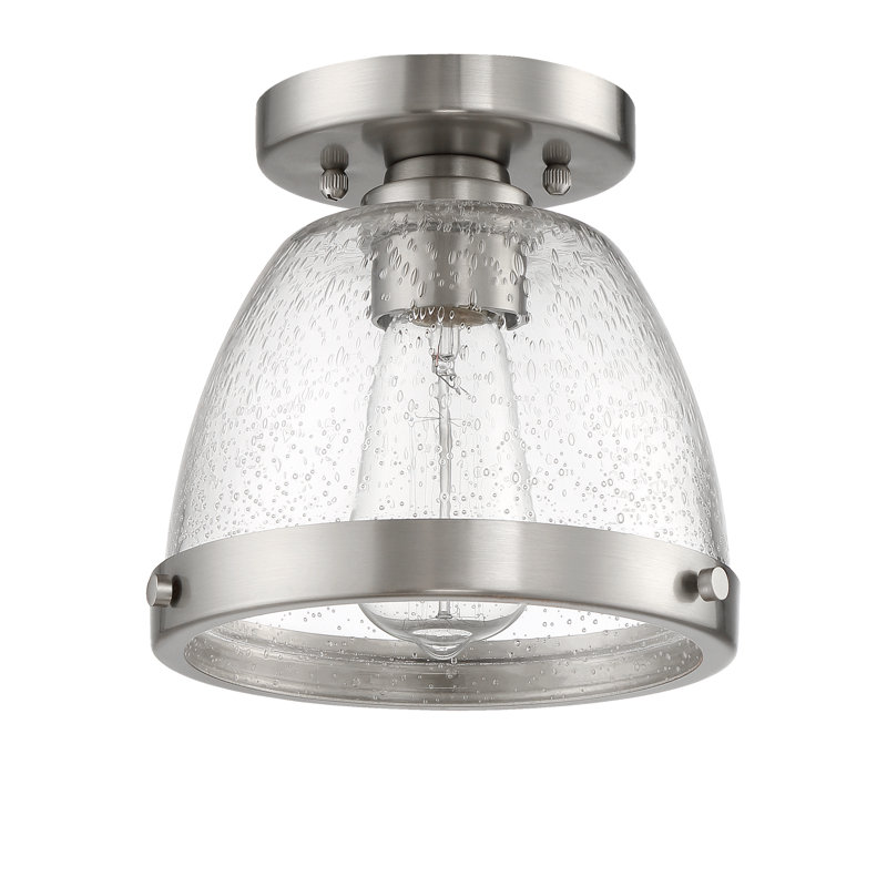 Lodie Glass Semi Flush Mount, Nickel, 8.75" H x 9.5" W x 9.5" D