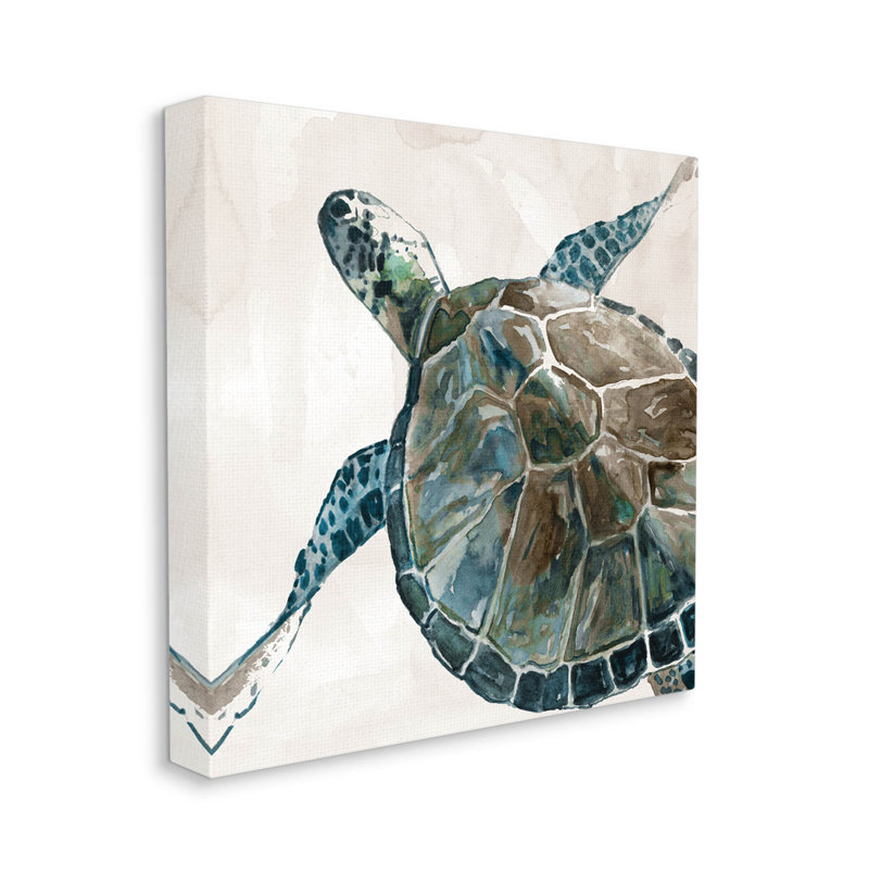 «Beige mer tortue nage sur toile» par Carol Robinson, H 17 po x l 17 po x P 1,5 po