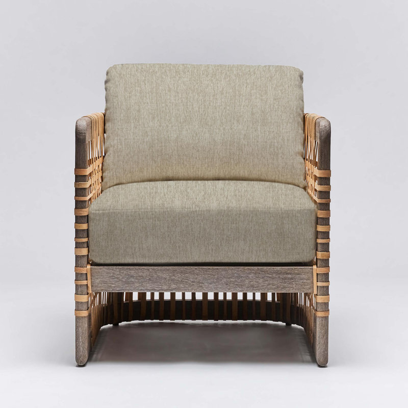 Fauteuil Palms, Tissage de lin naturel, Cérusé blanc