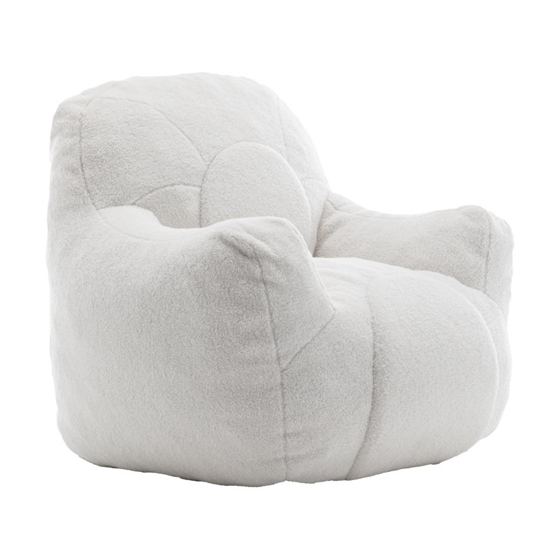 Spacious and cozy beanbag chair with armrest, White Teddy