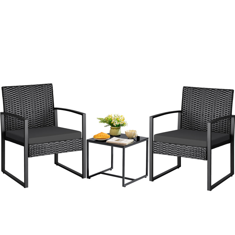Wicker 2 - Person Patio Conversation Set with Cushions, Black