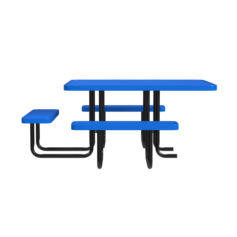 Leisure Craft 46" Square ADA Accessible Outdoor Picnic Table with 3 Bench Seats, Blue
