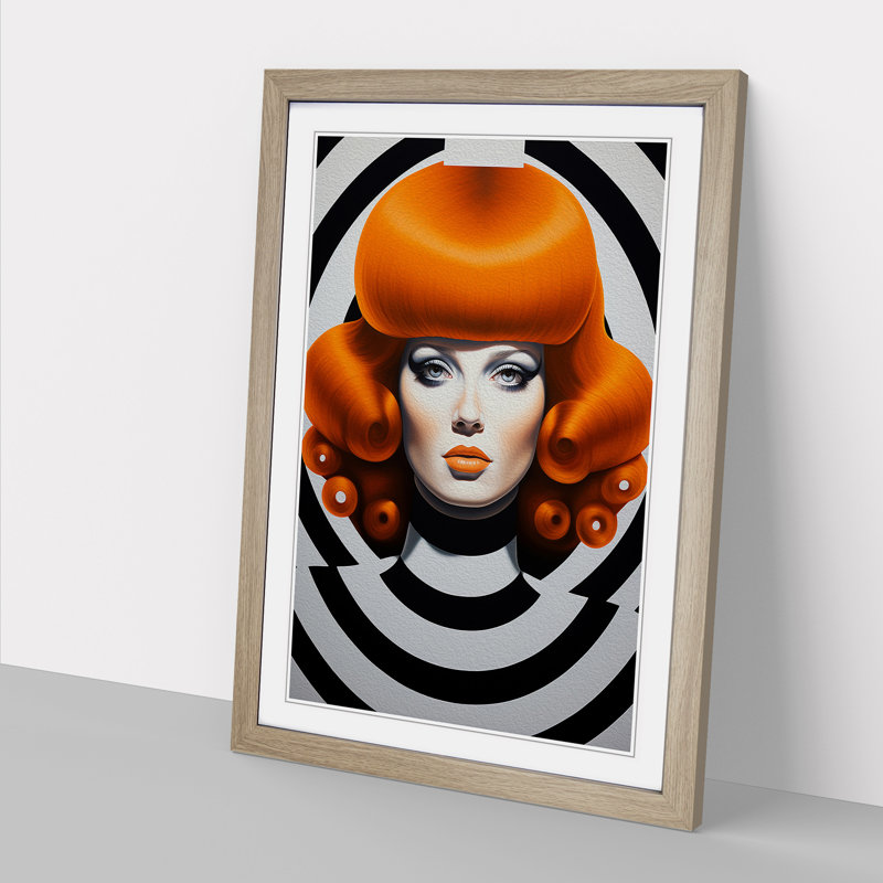 Woman With Curls Op No.2 - Single Picture Frame Print on Wood, 46cm H x 34cm W x 2cm D, Oak