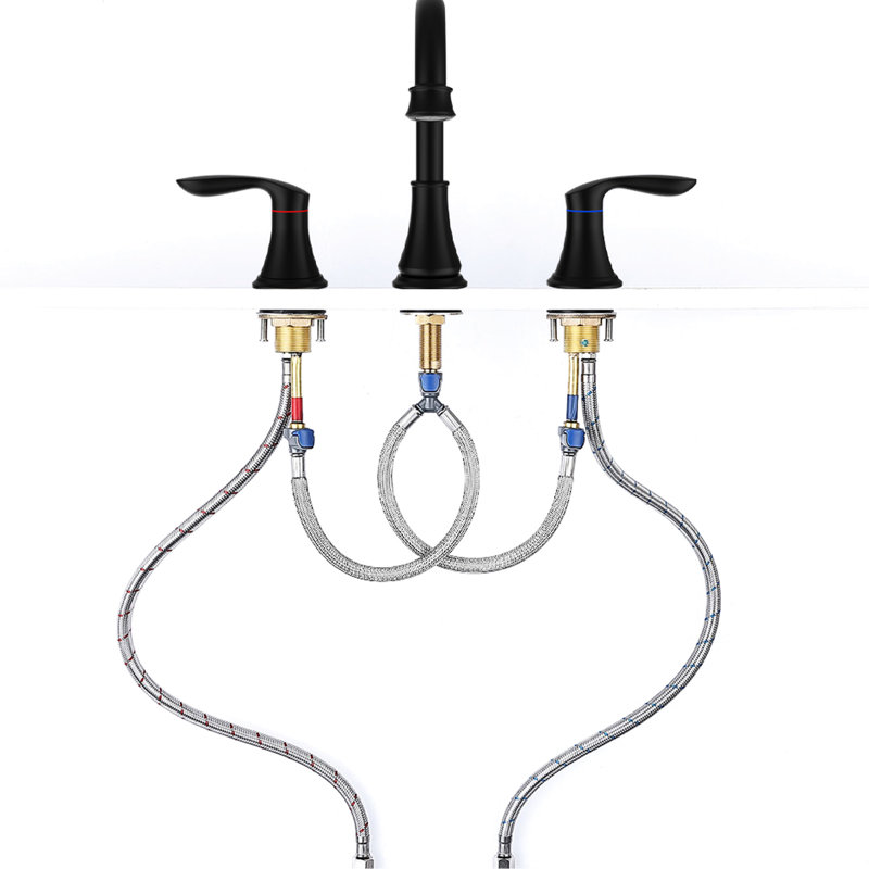 Robinet de lavabo de salle de bain espacé de 8 po noir mat - 2 becs pivotants à 360 ° sur 3 trous, construction résistante aux égratignures, économiseur d'eau, méthode d'installation rapide Résistance aux égratignures à 2 poignées pour lavabo de 8 po, procédé simple