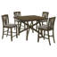 Kana 5Pc Counter Height Table Set, Brown Wood, 4 Grey Fabric Chairs