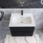 Grand meuble-lavabo de rangement mural moderne noir et noyer pré-assemblé avec lavabo en céramique intégré