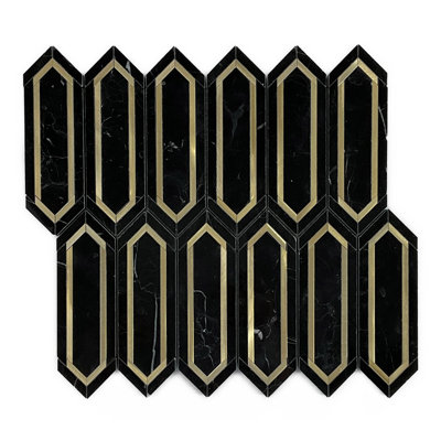 Carreau de sol et de mur en métal et or 2 po x 6,25 po Nero Marquina