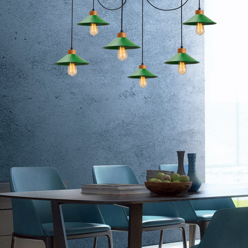 Luminaire suspendu conique à 6 lumières Caban, Vert
