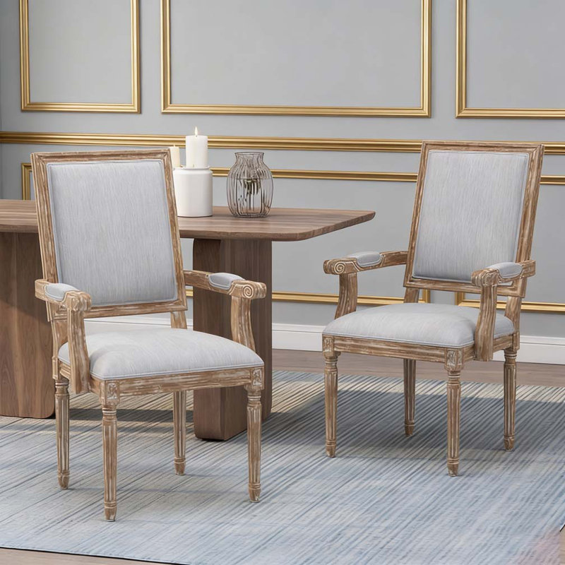 Chaise rembourrée avec pieds en bois d'hévéa, Gris clair