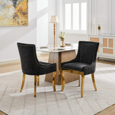 Ensemble de 2 chaises en chenille avec pieds courbés et garniture de rivets