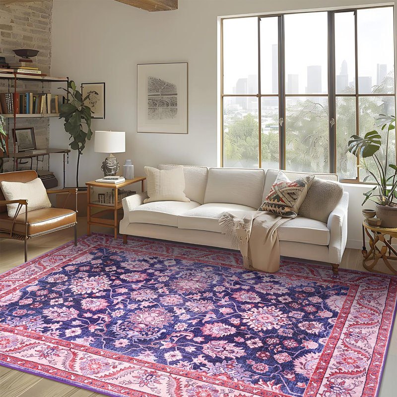 Tapis à motif floral lavable Fillender, Rectangle 4pi x 6 pi