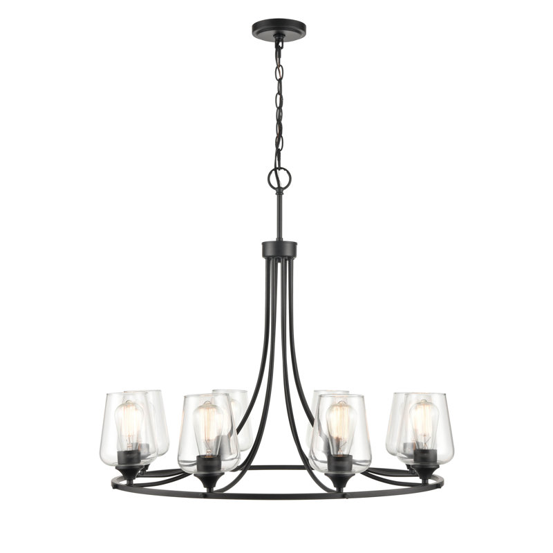 Dimmable Wagon Wheel Chandelier, Black, 8 Lights, 28" H x 32" W x 32" D