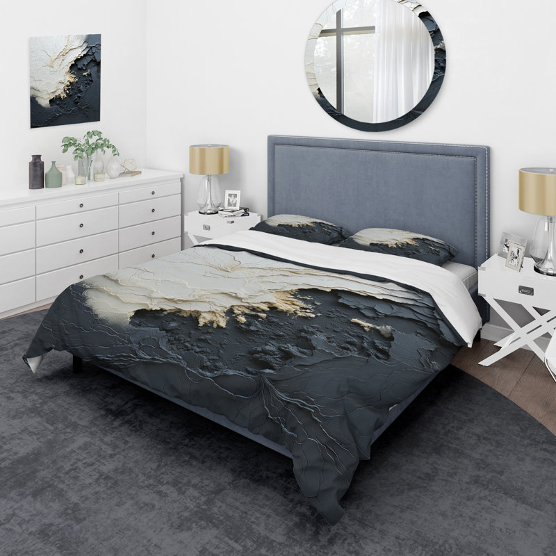 Ensemble de housse de couette Minimalisme noir et blanc Paint Wave III - Coastal